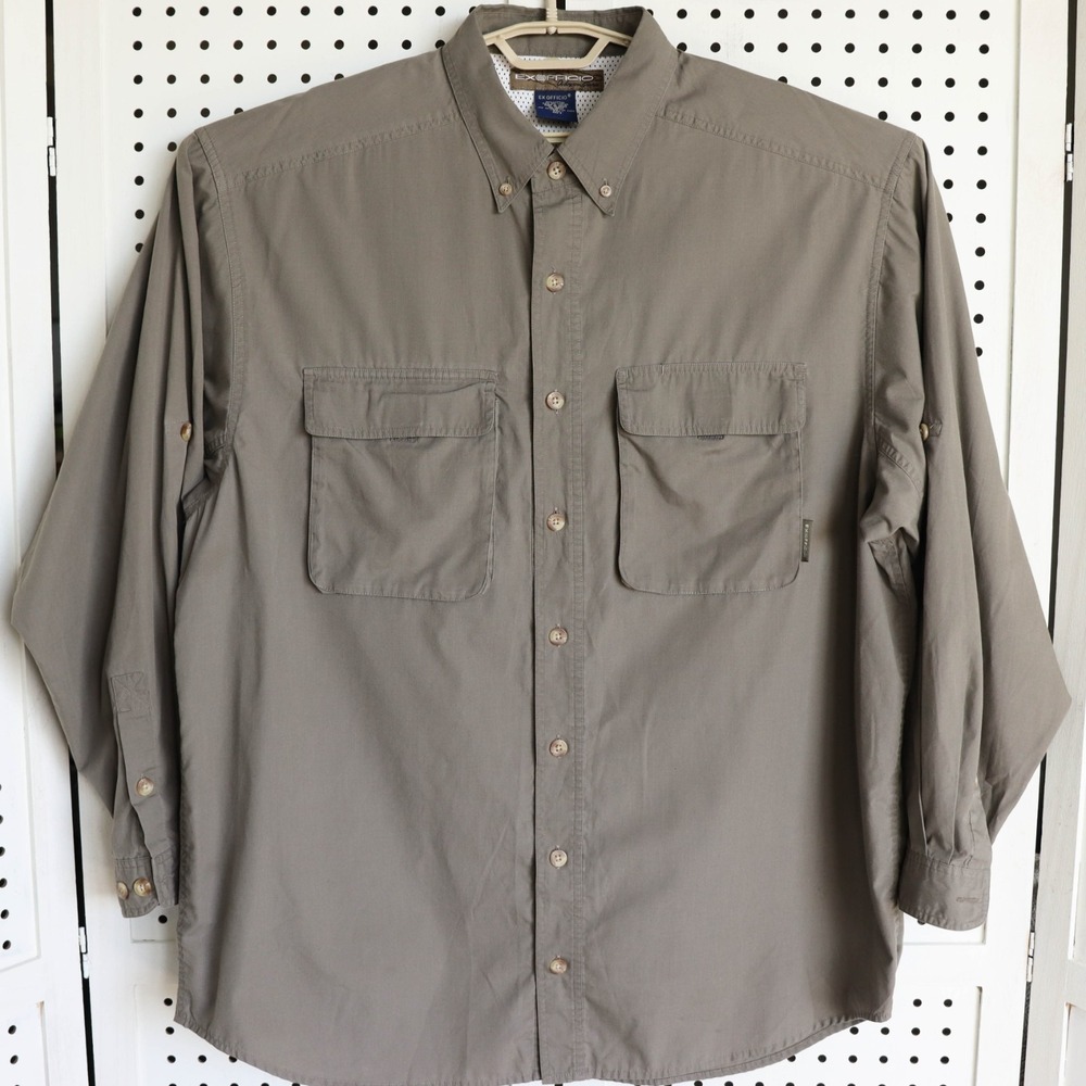 ExOfficio Adventure Mens SIZE XXL Button Up Shirt Green Vented Outdoor
